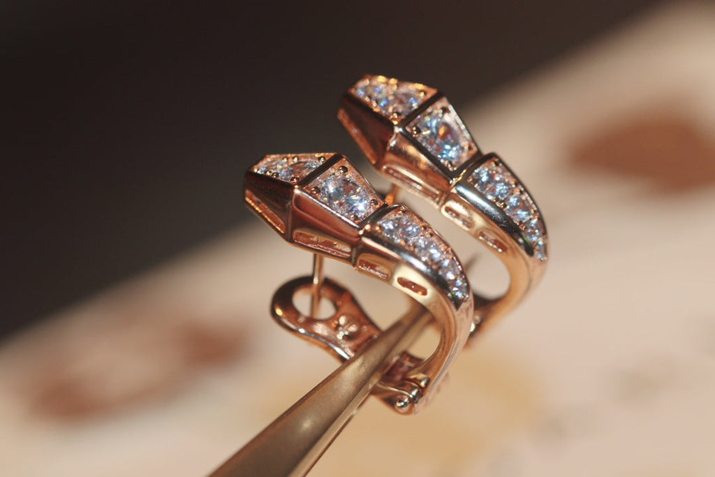 [Clover Jewelry]SERPENT PINK GOLD DIAMOND EARRINGS