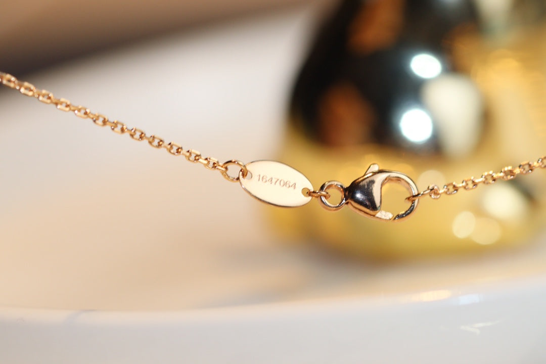 [Clover Jewelery]JEUX MALACHITE 1 DIAMOND PINK GOLD NECKLACE