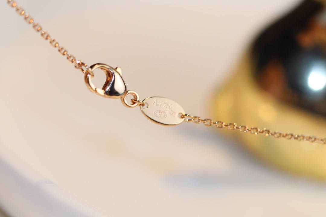 [Clover Jewelery]JEUX MALACHITE 1 DIAMOND PINK GOLD NECKLACE