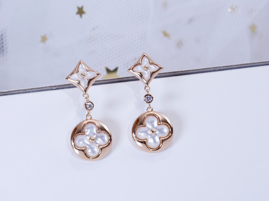 [Clover Jewelry]STAR AND SUN PINK GOLD MOP DROP EARRINGS