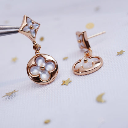[Clover Jewellery] Ohrringe mit Stern und Sonne, Roségold, Mops-Anhänger