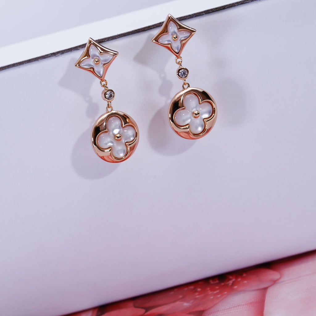 [Clover Jewelry]STAR AND SUN PINK GOLD MOP DROP EARRINGS