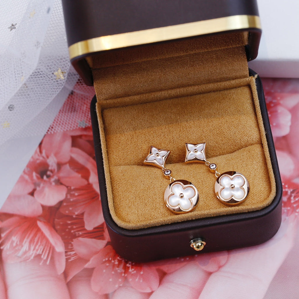 [Clover Jewelry]STAR AND SUN PINK GOLD MOP DROP EARRINGS