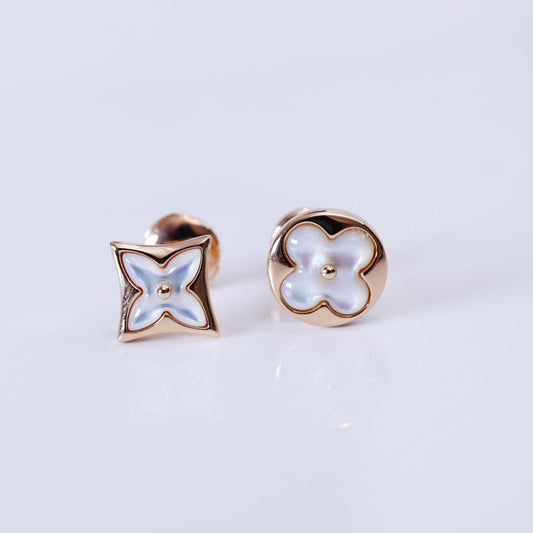 [Clover Jewelery]STAR AND SUN PINK GOLD MOP STUD EARRINGS