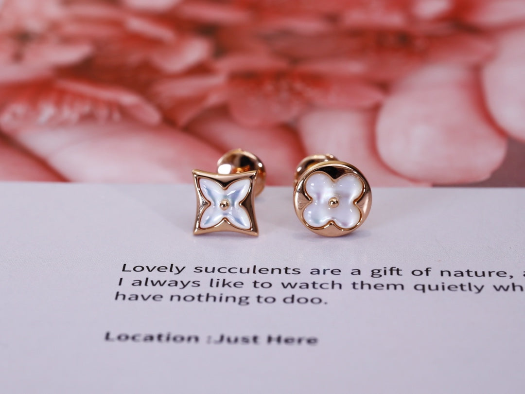[Clover Jewelery]STAR AND SUN PINK GOLD MOP STUD EARRINGS