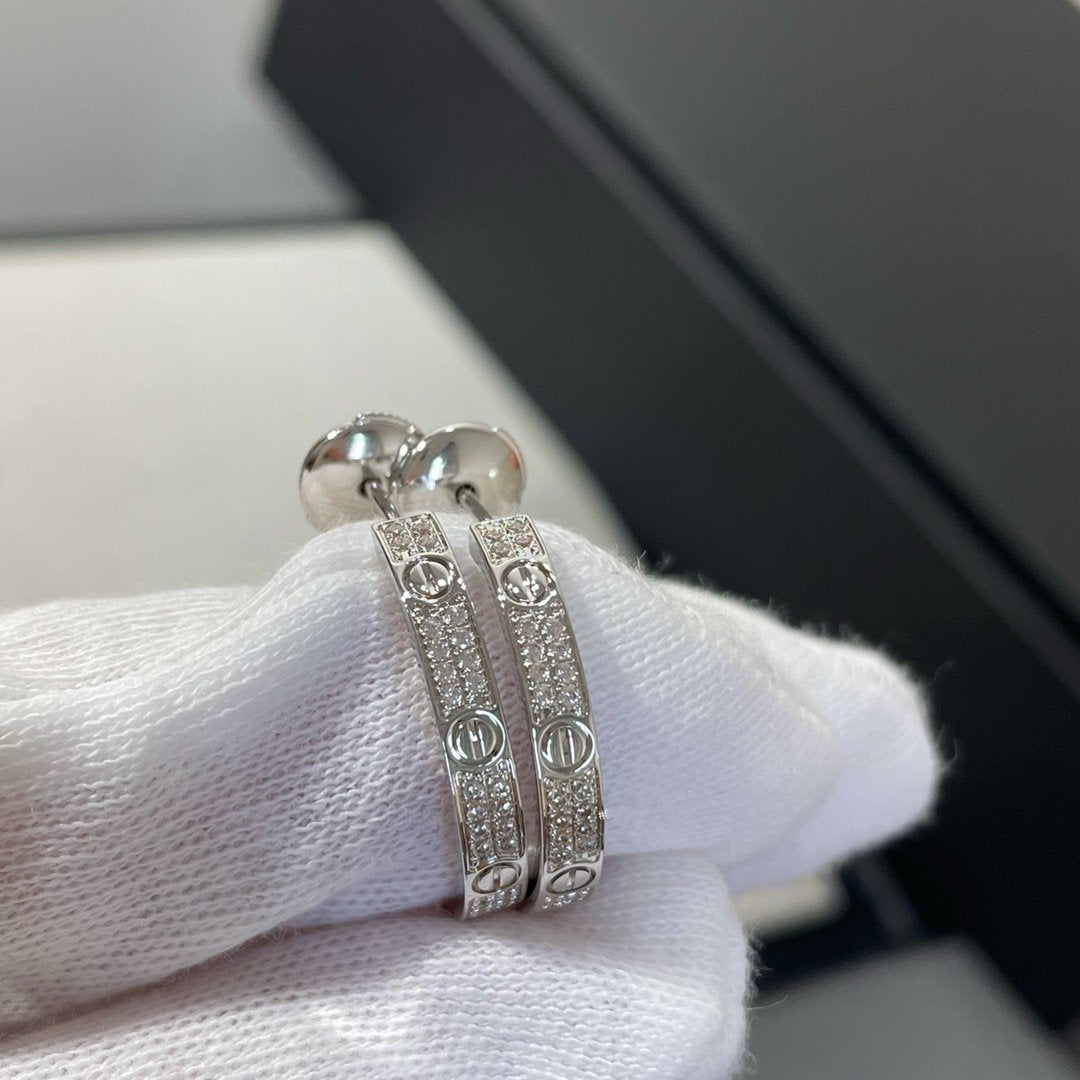 [Clover Jewelery]LOVE DIAMOND SILVER HOOP EARRINGS