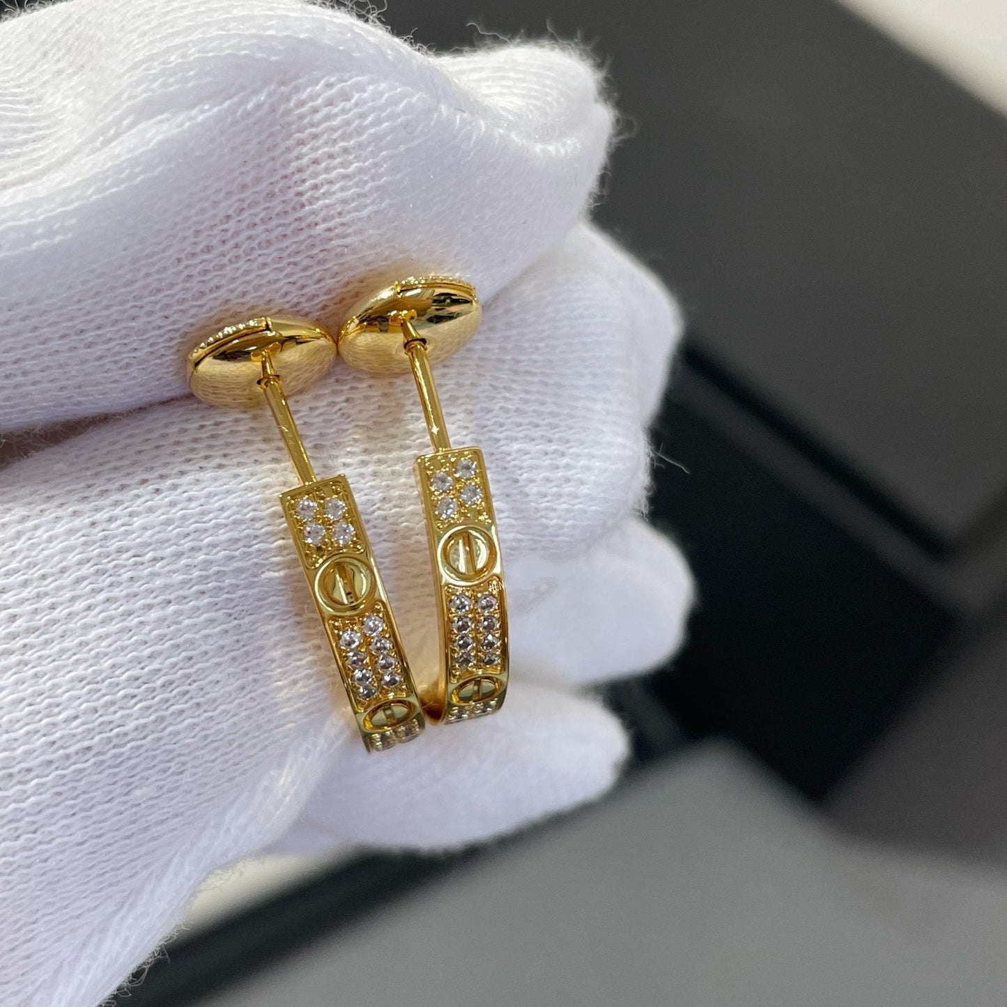 [Clover Jewelery]LOVE DIAMOND GOLD HOOP EARRINGS