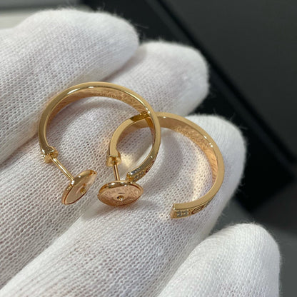 [Clover Jewelery]LOVE DIAMOND PINK GOLD HOOP EARRINGS