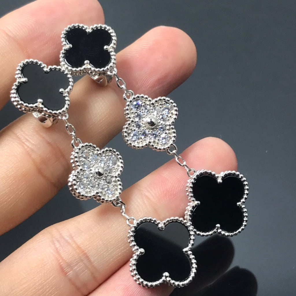 [Clover Jewelry]CLOVER 3 MOTIV DIAMANT ONYX SILBER OHRRINGE