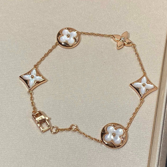 [Clover Jewelry]STAR AND SUN 5 MOTIF MOP PINK GOLD BRACELET