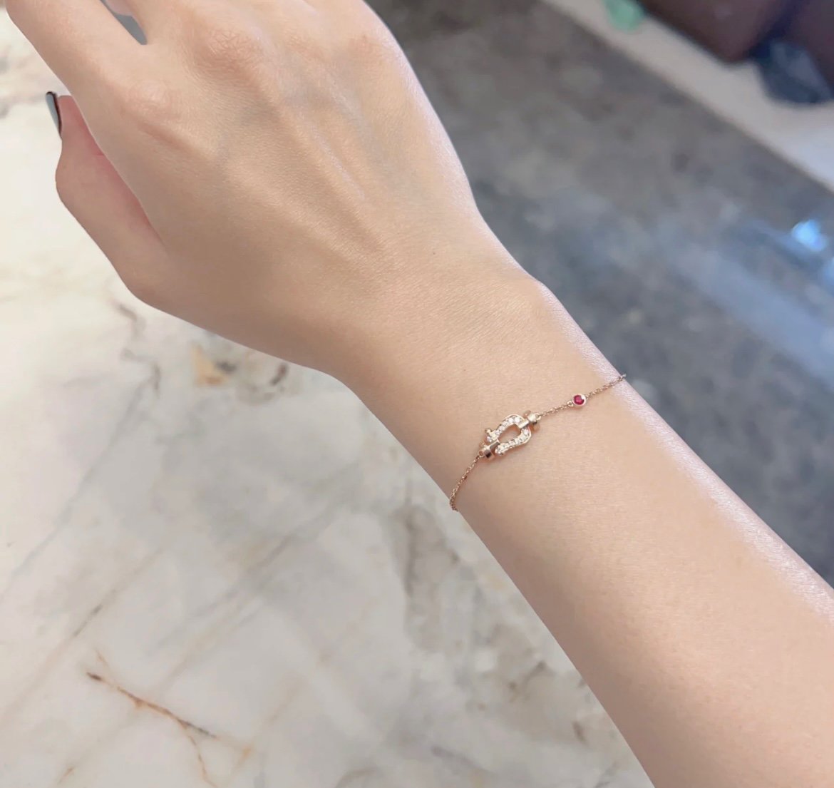 [Clover Jewelry]FORCE 10 DIAMOND CHAIN LINK PINK GOLD BRACELET