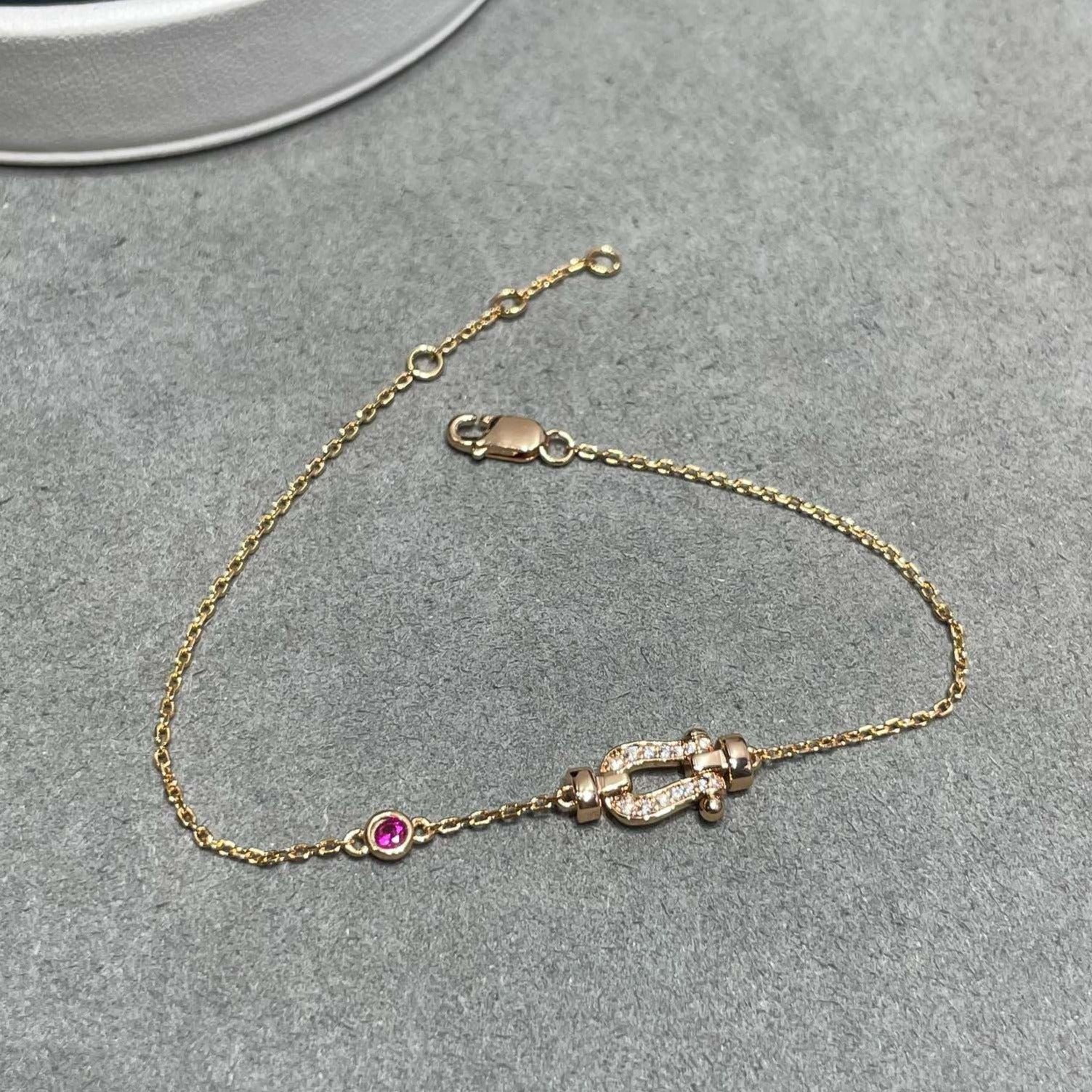 [Clover Jewelry]FORCE 10 DIAMOND CHAIN LINK PINK GOLD BRACELET