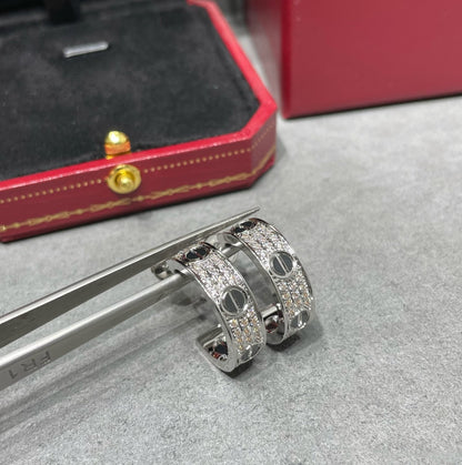 [Clover Jewelery]LOVE CERAMIC DIAMOND PAVED SILVER EARRINGS