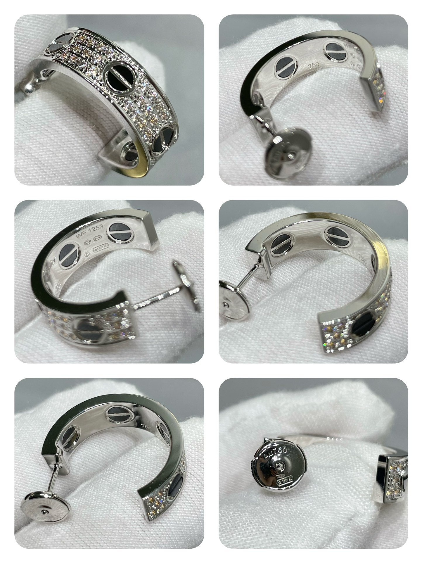 [Clover Jewelry]LOVE CERAMIC DIAMOND PAVED SILVER EARRINGS