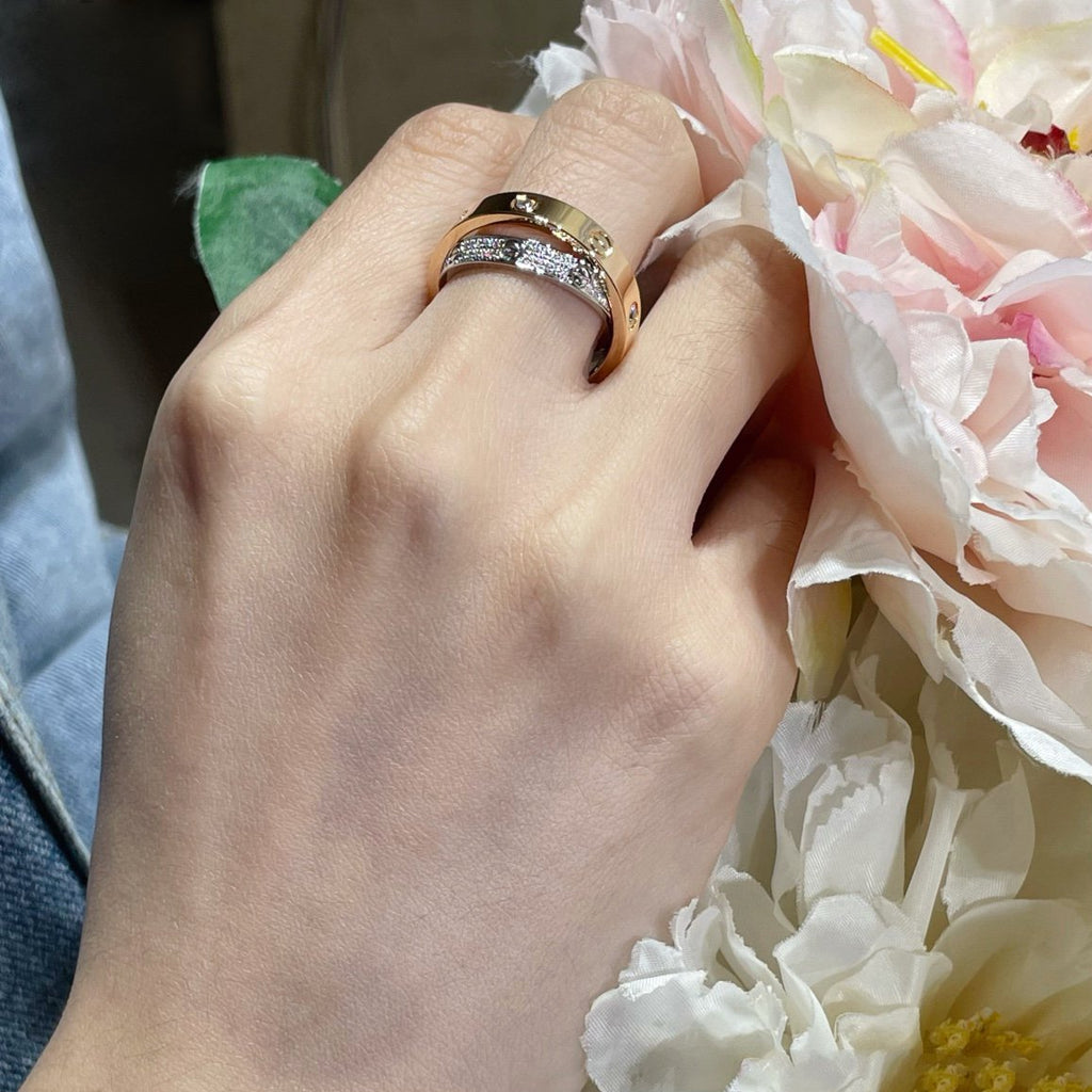 [Clover Jewelry]LOVE PINK GOLD SILVER DIAMOND DOUBLE RING