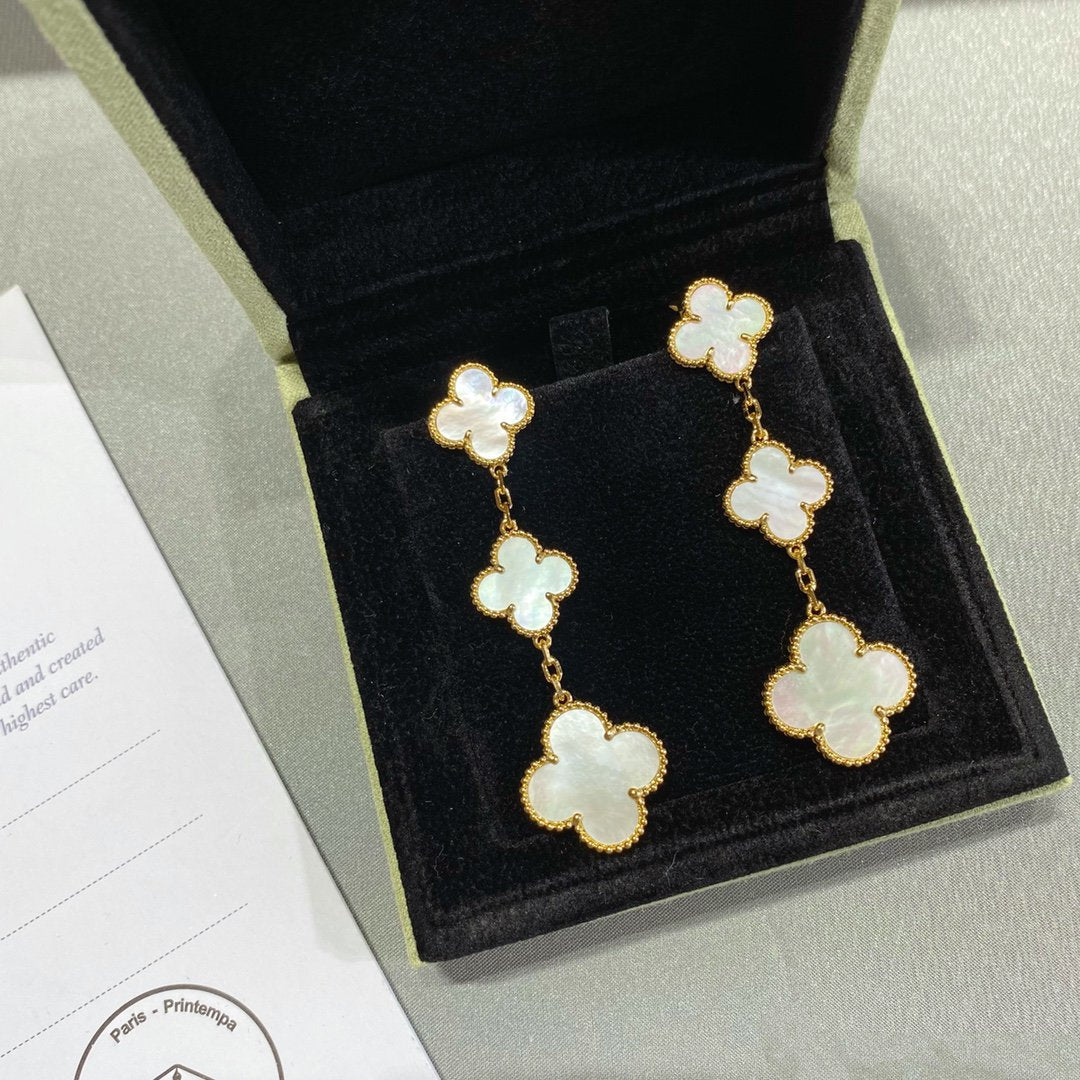 [Clover Jewelery]CLOVER MOP 3 MOTIFS GOLD EARRINGS