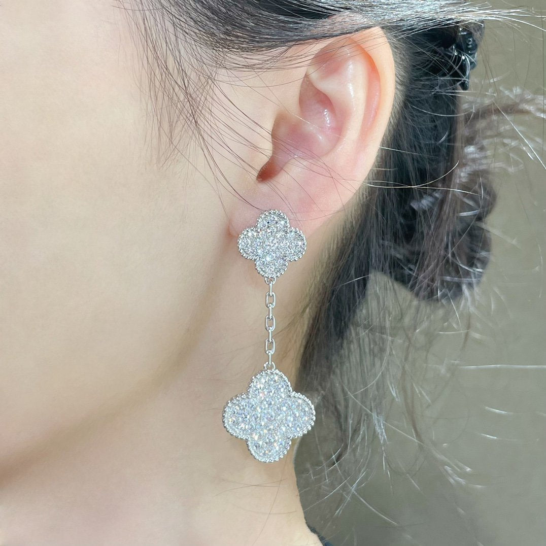 [Clover Jewelry]KLEE 2 MOTIVE DIAMANT BESETZTE SILBER OHRRINGE