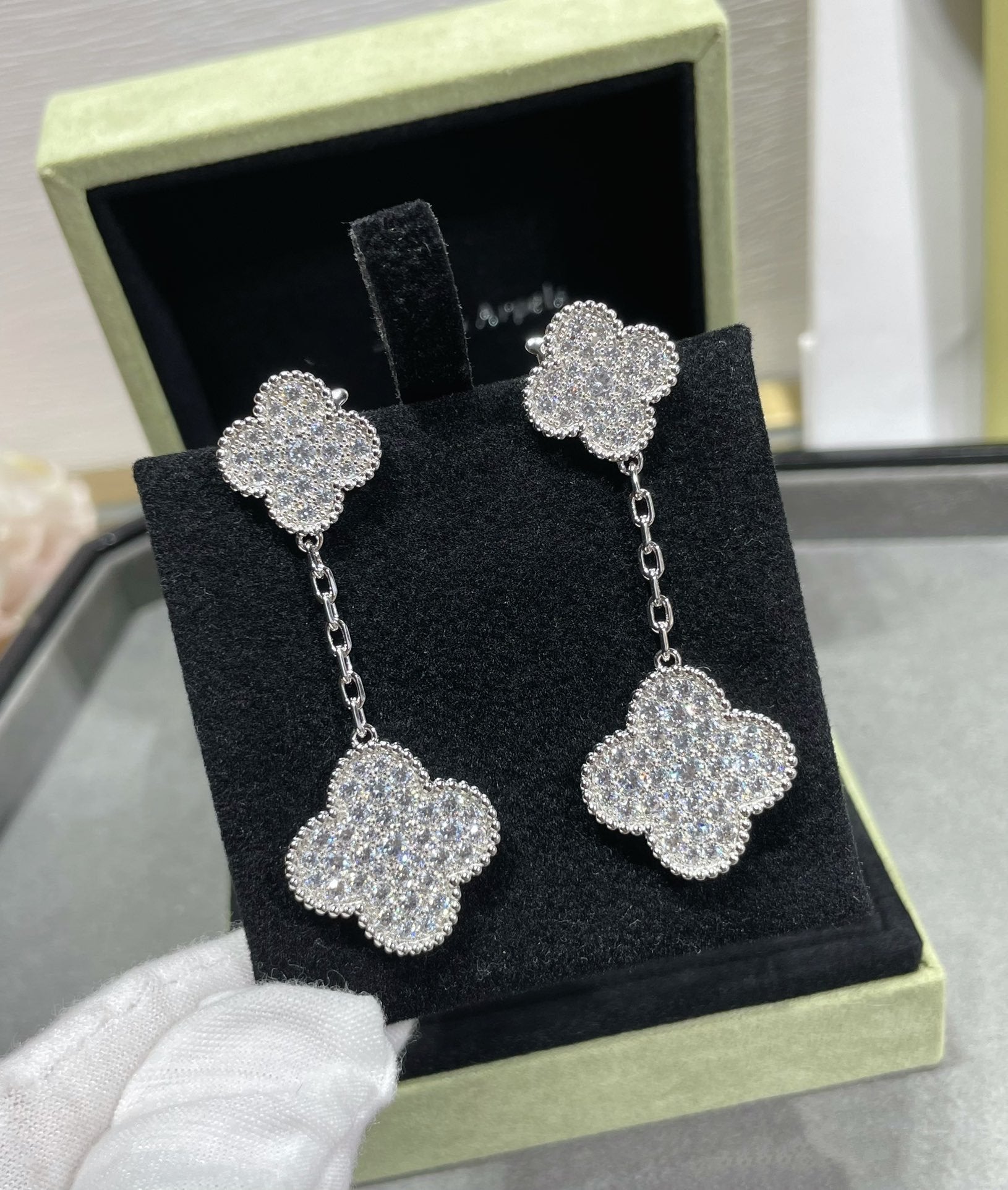 [Clover Jewelry]KLEE 2 MOTIVE DIAMANT BESETZTE SILBER OHRRINGE