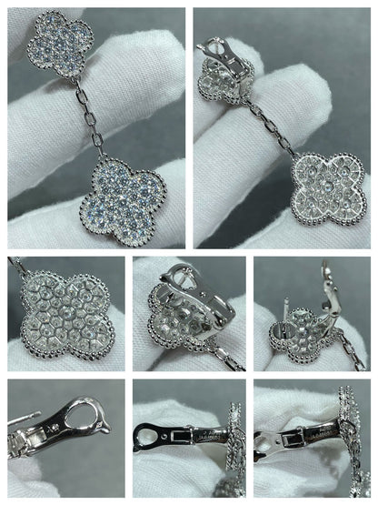 [Clover Jewelery]CLOVER 2 MOTIFS DIAMOND PAVED SILVER EARRINGS