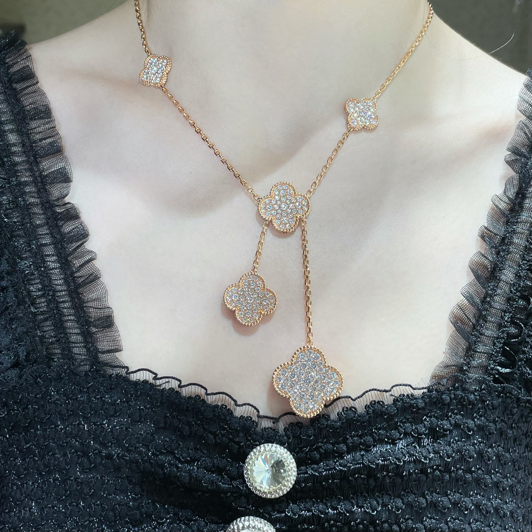 [Clover Jewelry]CLOVER 6 MOTIV DIAMANT PAVÉ HALSKETTE