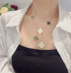 [Clover Schmuck]KLEEBELATT 6 MOTIV PERLMUTT ONYX GOLDHALSKETTE