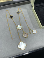 [Clover Schmuck]KLEEBELATT 6 MOTIV PERLMUTT ONYX GOLDHALSKETTE
