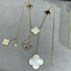[Clover Schmuck]KLEEBELATT 6 MOTIV PERLMUTT ONYX GOLDHALSKETTE