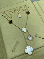 [Clover Schmuck]KLEEBELATT 6 MOTIV PERLMUTT ONYX GOLDHALSKETTE