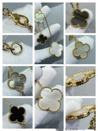 [Clover Schmuck]KLEEBELATT 6 MOTIV PERLMUTT ONYX GOLDHALSKETTE