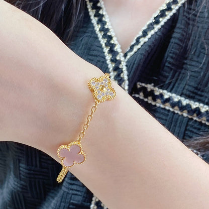 [Clover Jewelry]CLOVER 5 MOTIV DIAMOND PINK MOP PINK GOLD ARMBAND