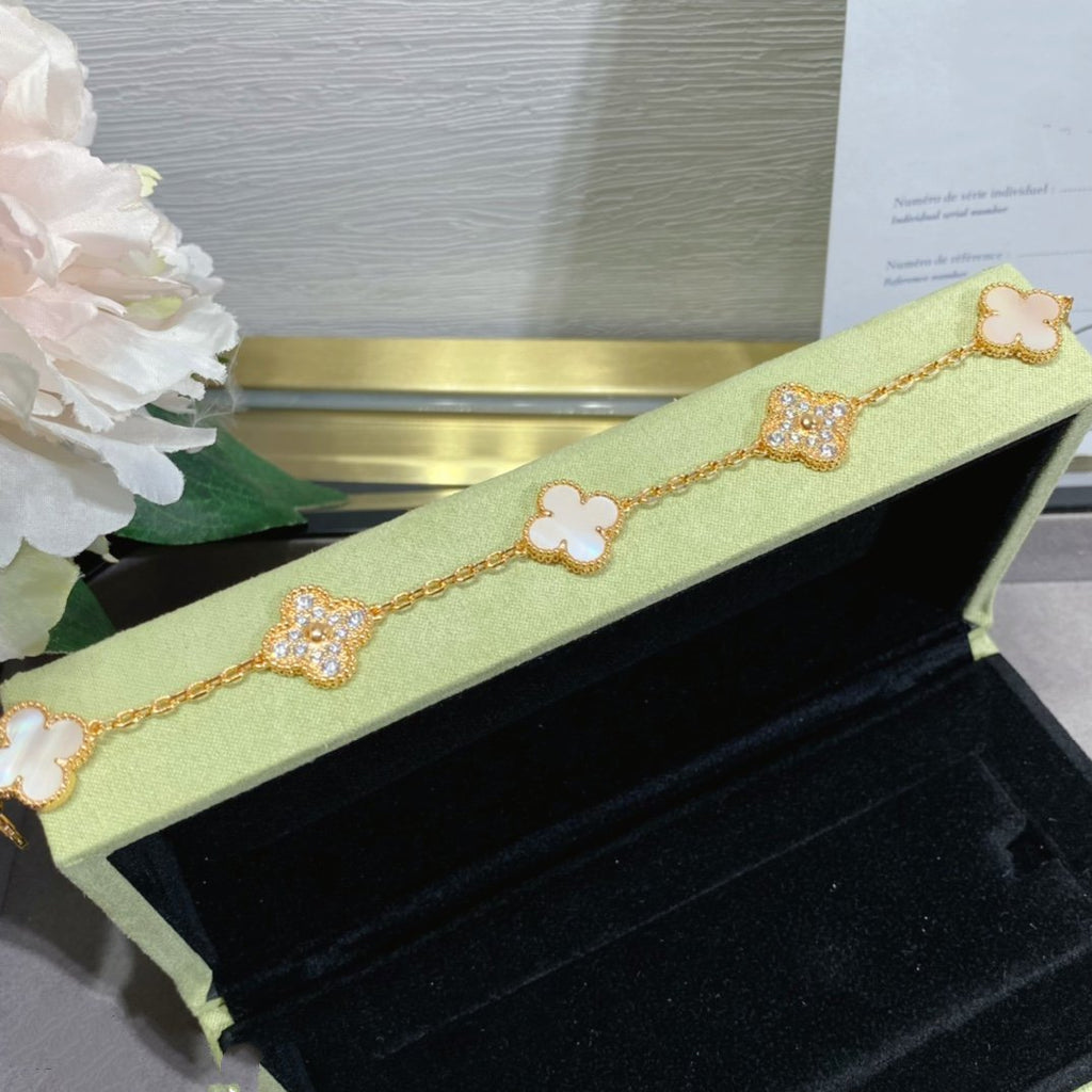 [Clover Jewelry]クローバー 5モチーフ ダイヤモンド ピンクMOP ピンクゴールド ブレスレット