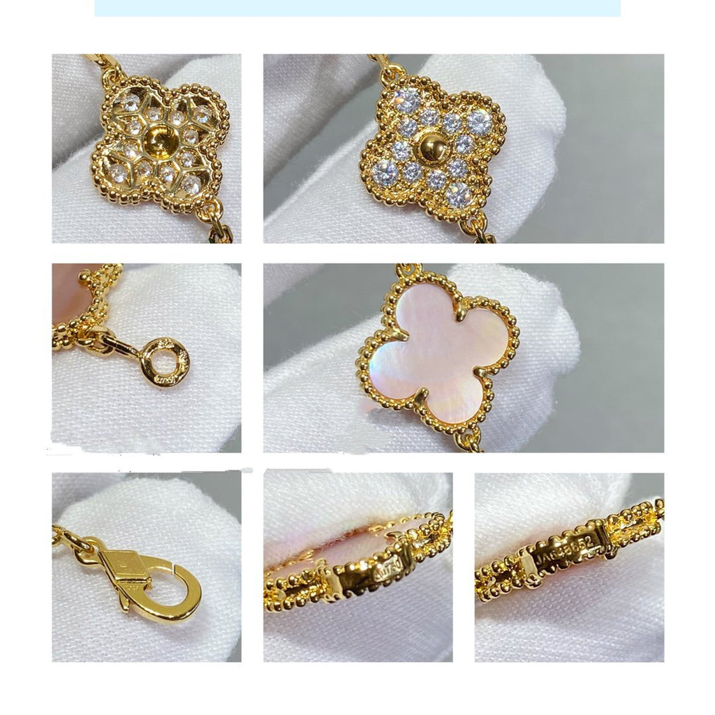 [Clover Jewelry]クローバー 5モチーフ ダイヤモンド ピンクMOP ピンクゴールド ブレスレット