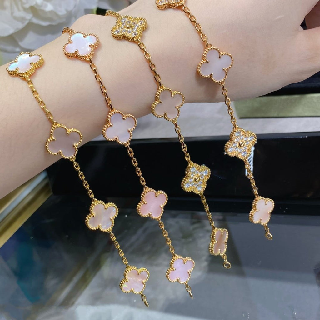 [Clover Jewelry]クローバー 5モチーフ ダイヤモンド ピンクMOP ピンクゴールド ブレスレット