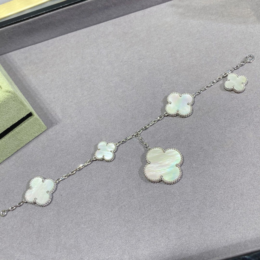 [Clover Jewelery]CLOVER 5 MOTIF WHITE MOP SILVER BRACELET