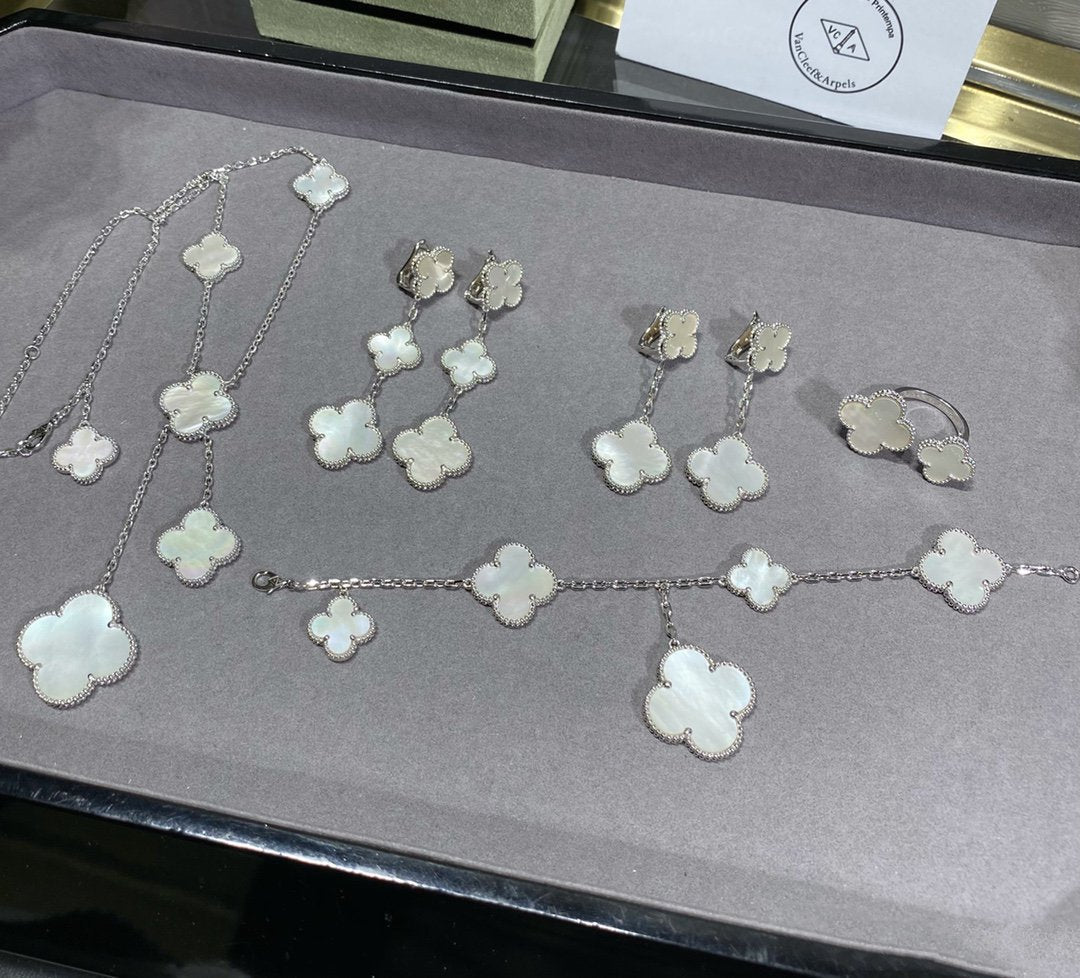 [Clover Jewelery]CLOVER 5 MOTIF WHITE MOP SILVER BRACELET