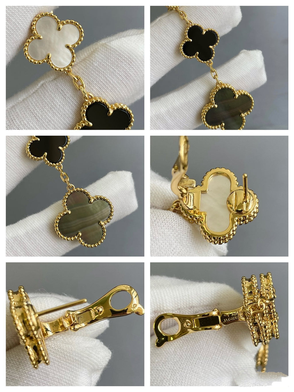 [Clover Jewelry]KLEEBOLATT 3 MOTIV PERLMUTT ONYX DUNKELROSA GOLD OHRRINGE