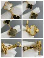 [Clover Jewelry]KLEEBOLATT 3 MOTIV PERLMUTT ONYX DUNKELROSA GOLD OHRRINGE