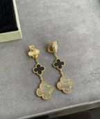 [Clover Jewelry]KLEEBOLATT 3 MOTIV PERLMUTT ONYX DUNKELROSA GOLD OHRRINGE