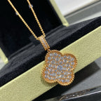 [Clover Jewelry]CLOVER 25MM GROSSER ANHÄNGER DIAMANT BESETZTE LANGE HALSKETTE
