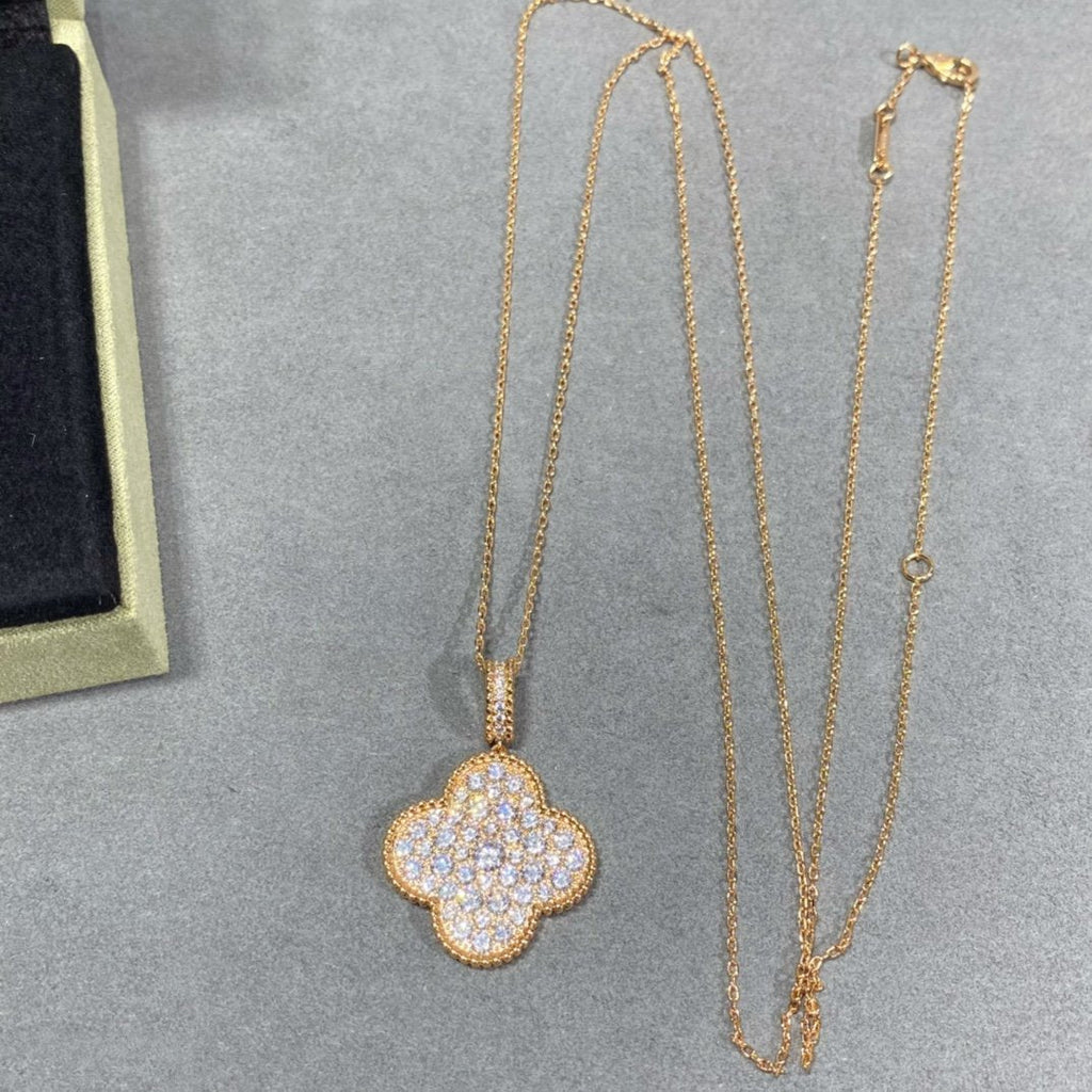 [Clover Jewelry]CLOVER 25MM GROSSER ANHÄNGER DIAMANT BESETZTE LANGE HALSKETTE