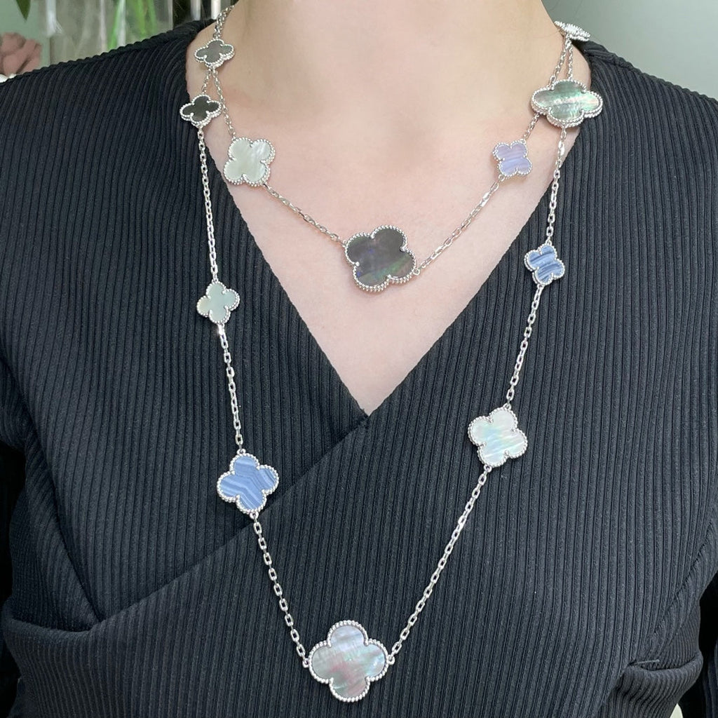 [Clover Jewelry]KLEE 16 MOTIV CHALCEDON MOP SILBER HALSKETTE