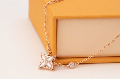 [Clover Jewelery]STAR PINK MOP 1 DIAMOND PINK GOLD NECKLACE