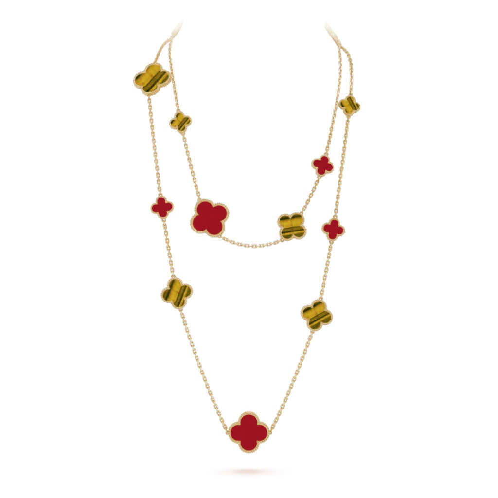 [Clover Jewelry]CLOVER 16 MOTIF KARNEOL TIGERAUGE ROSÉGOLD HALSKETTE