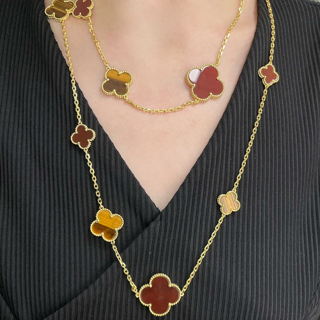[Clover Jewelry]CLOVER 16 MOTIF KARNEOL TIGERAUGE ROSÉGOLD HALSKETTE