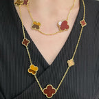 [Clover Jewelry]CLOVER 16 MOTIF KARNEOL TIGERAUGE ROSÉGOLD HALSKETTE