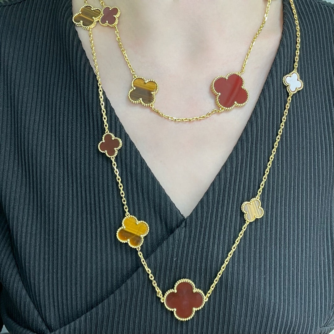 [Clover Jewelry]CLOVER 16 MOTIF KARNEOL TIGERAUGE ROSÉGOLD HALSKETTE