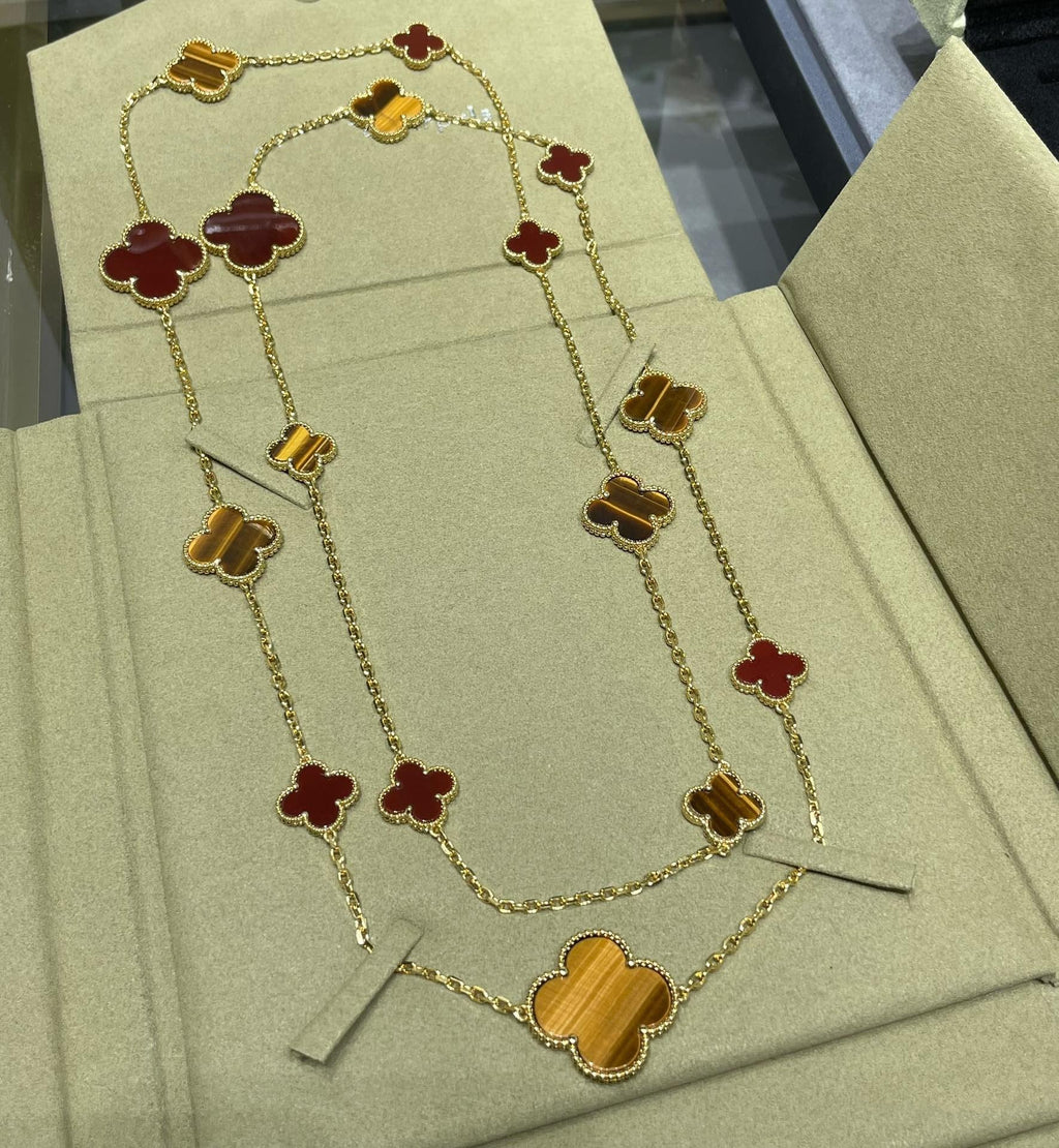 [Clover Jewelry]CLOVER 16 MOTIF KARNEOL TIGERAUGE ROSÉGOLD HALSKETTE