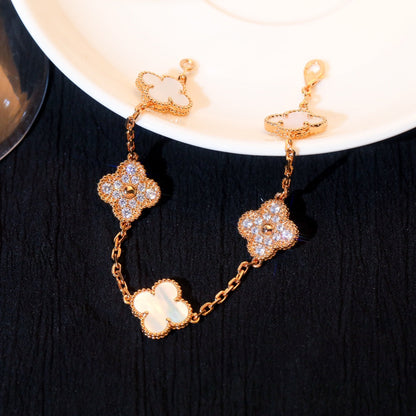 [Clover Jewelry]CLOVER ARMBAND 5 MOTIV WEISSER MOP DIAMANT 