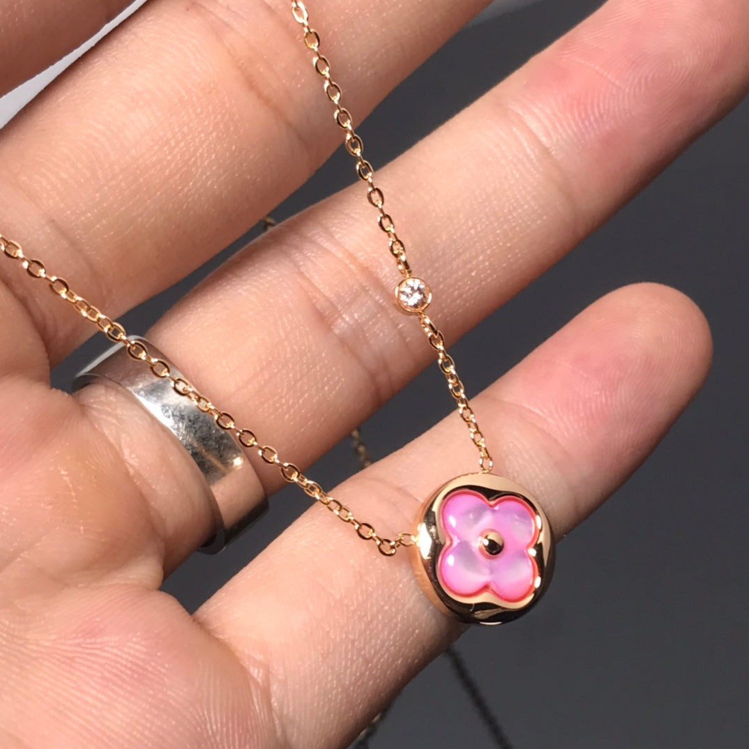 [Clover Jewelery]COLOR BLOSSOM PINK MOP SUN GOLD NECKLACE