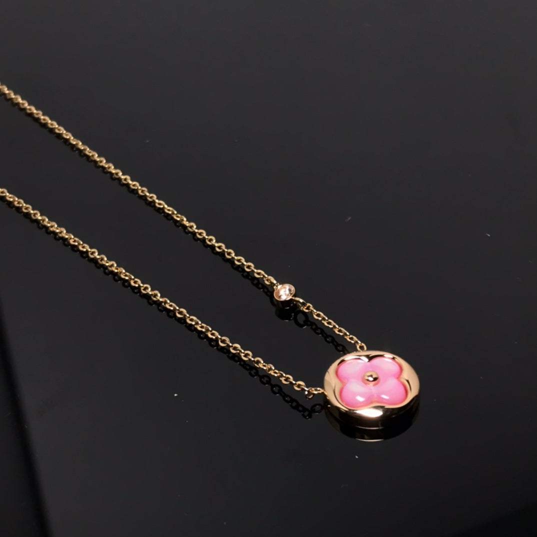 [Clover Jewelery]COLOR BLOSSOM PINK MOP SUN GOLD NECKLACE